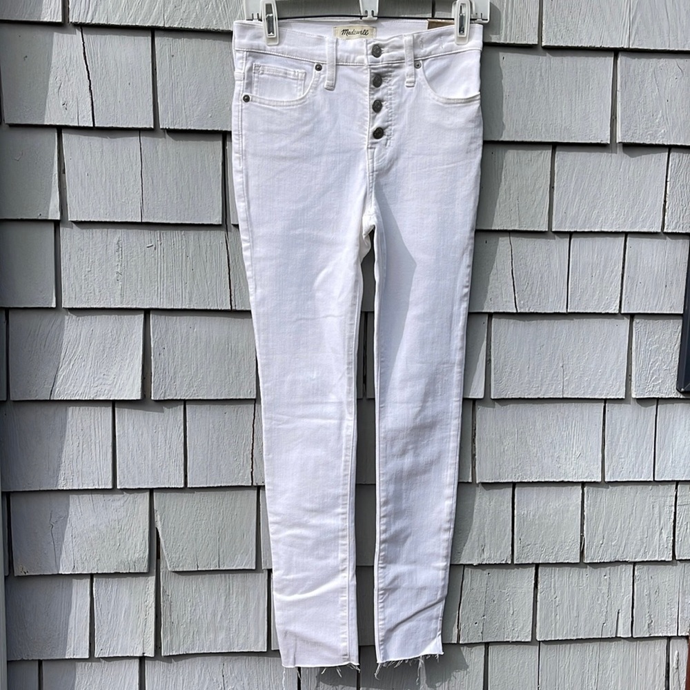 Madewell NWT's White 9" Mid- Rise Skinny Size 25-Button Fly -Distressed …